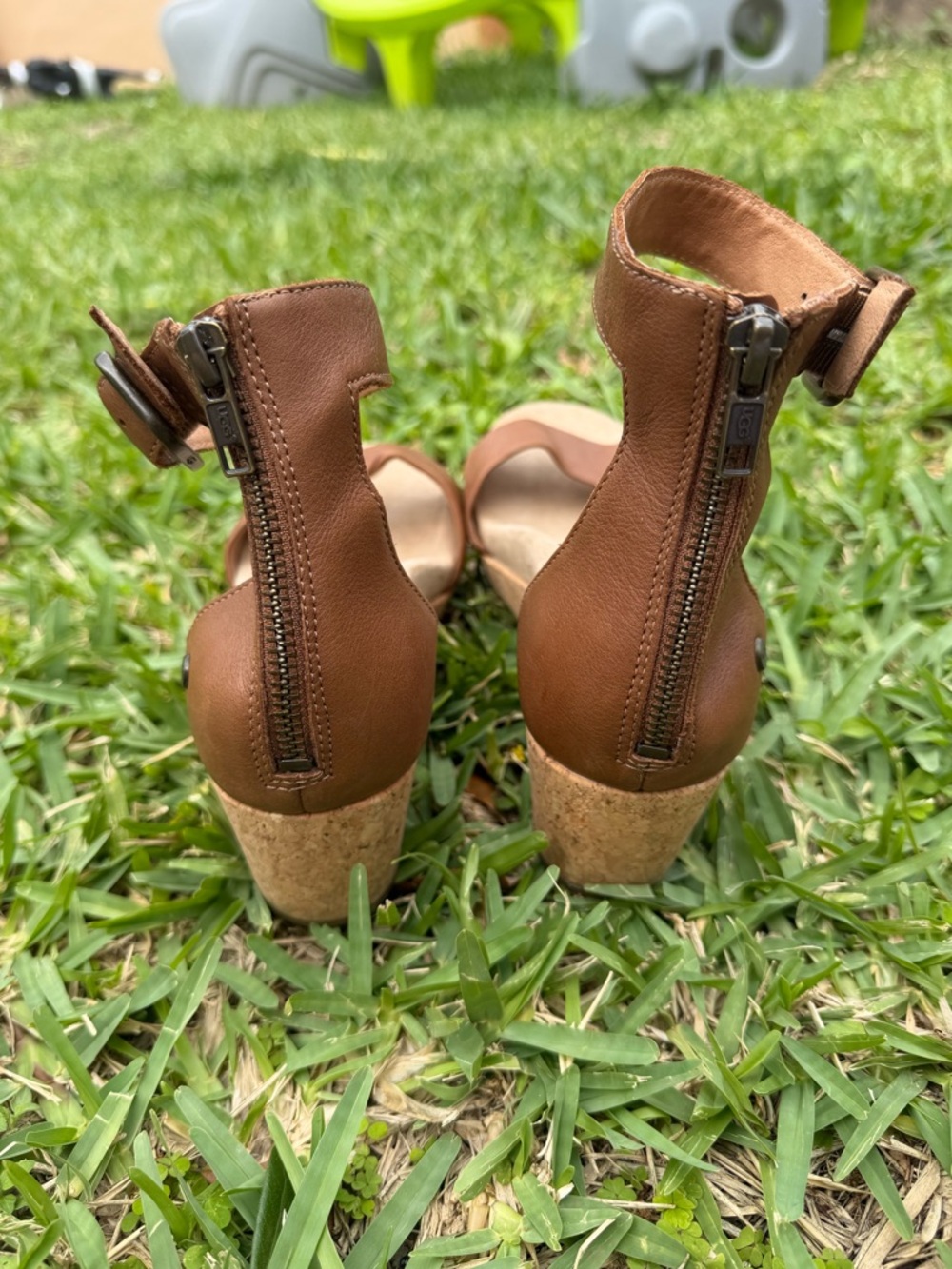 UGG Zoe Women's Brown Cork Wedge Sandals with Ankle Strap - Picture 7 of 11